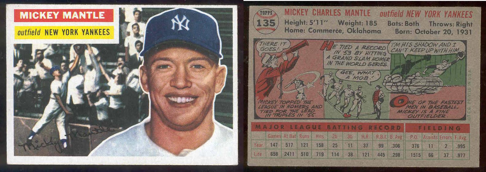 1956 Topps 135 Mickey Mantle Yankees