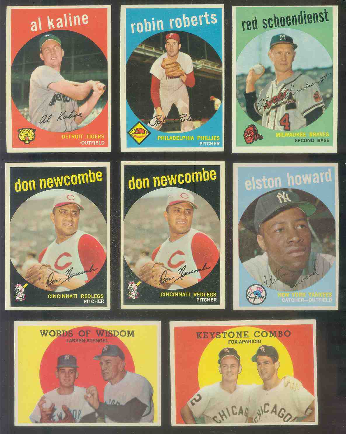 Lot of (4) 1959 Topps Baseball Cards with #35 Ted Kluszewski, #76 Bobby  Richardson, #312 Don Newcombe & #415 Bill Mazeroski