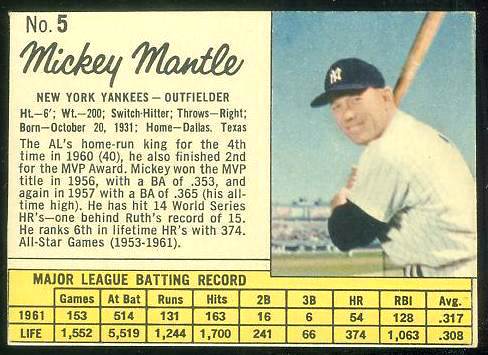 1962.Jello # 5 MICKEY MANTLE (Yankees)