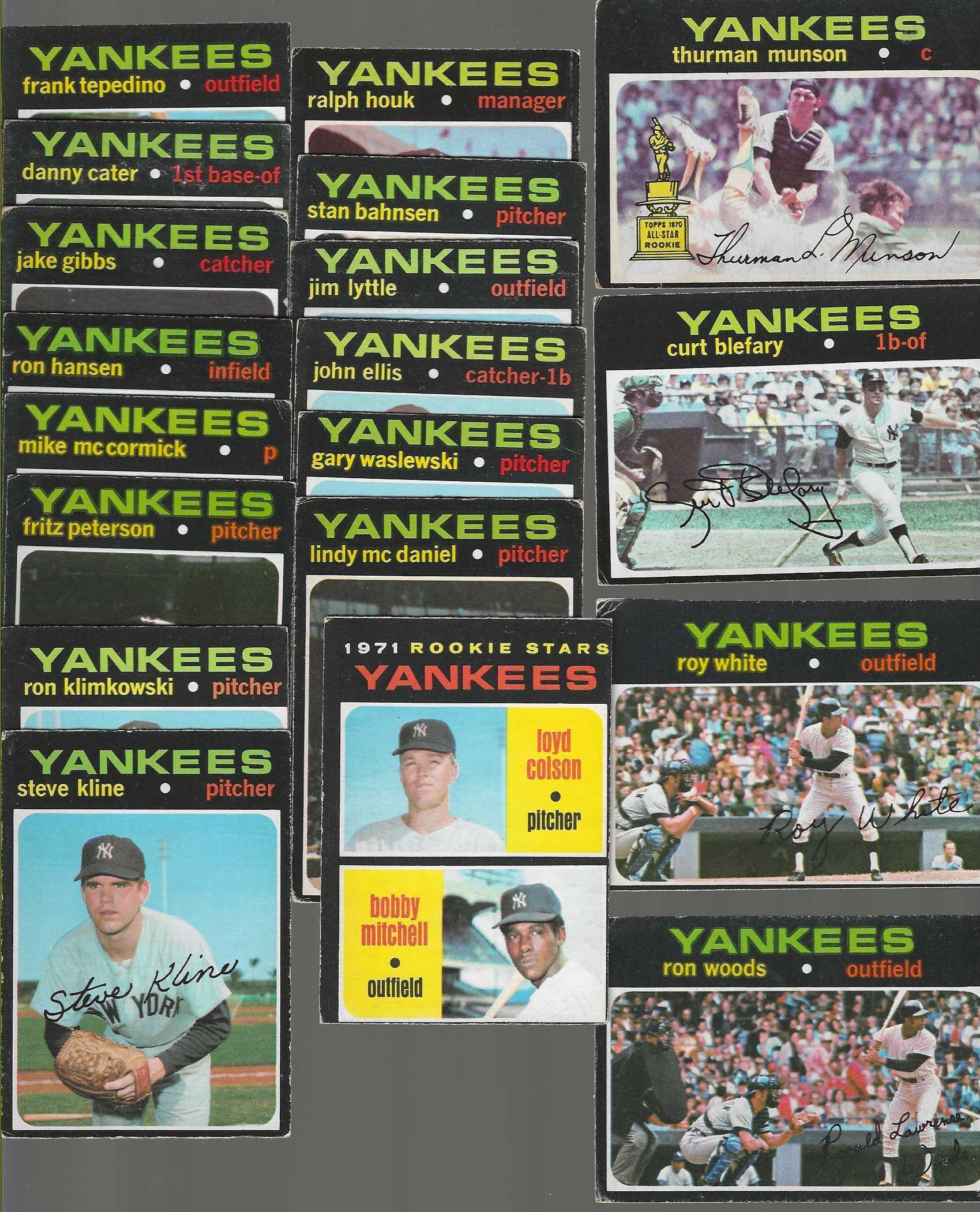 1971 O-Pee-Chee/OPC  - Yankees - Low# Near Complete Team Set/Lot (19/21) Baseball cards value