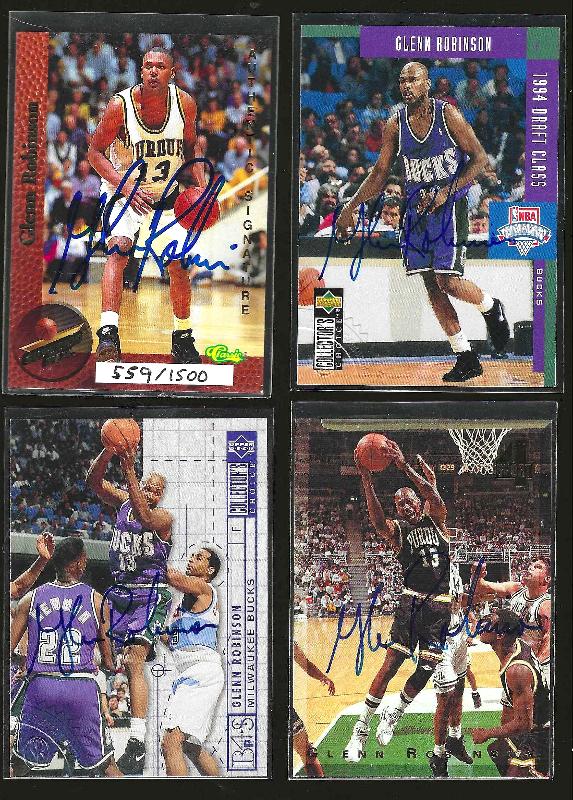 Glenn Robinson -  Lot of (4) different AUTOGRAPHED inserts (Purdue/Bucks) Baseball cards value