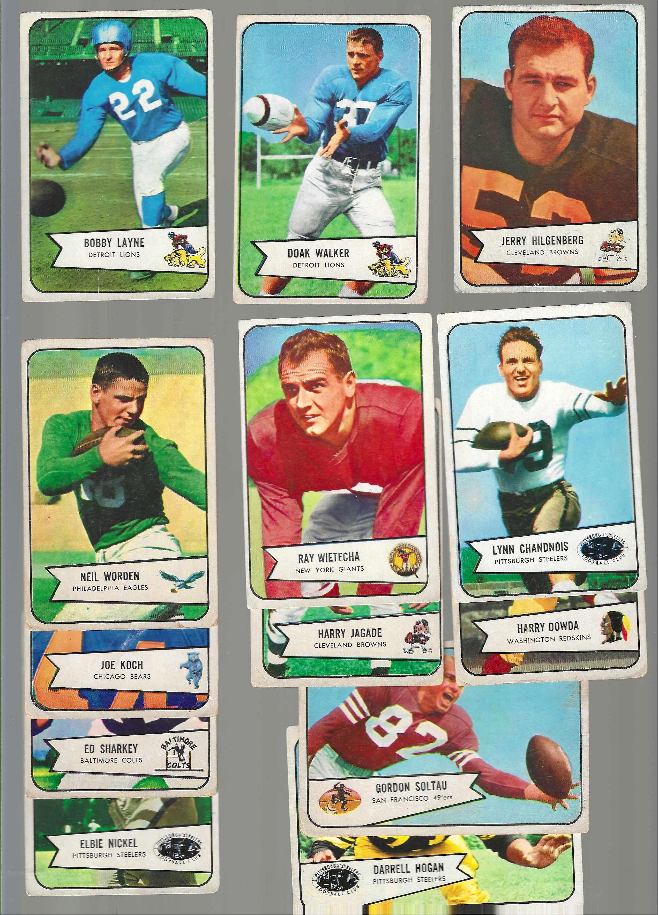 1954 Bowman FB  - Lot of (13) w/BOBBY LAYNE(Bk=$60),Doak Walker(Bk=$35) Football cards value