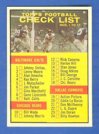 CHICAGO BEARS 1960 Topps Harlon Hill 16 1961 Topps Bill Wade 