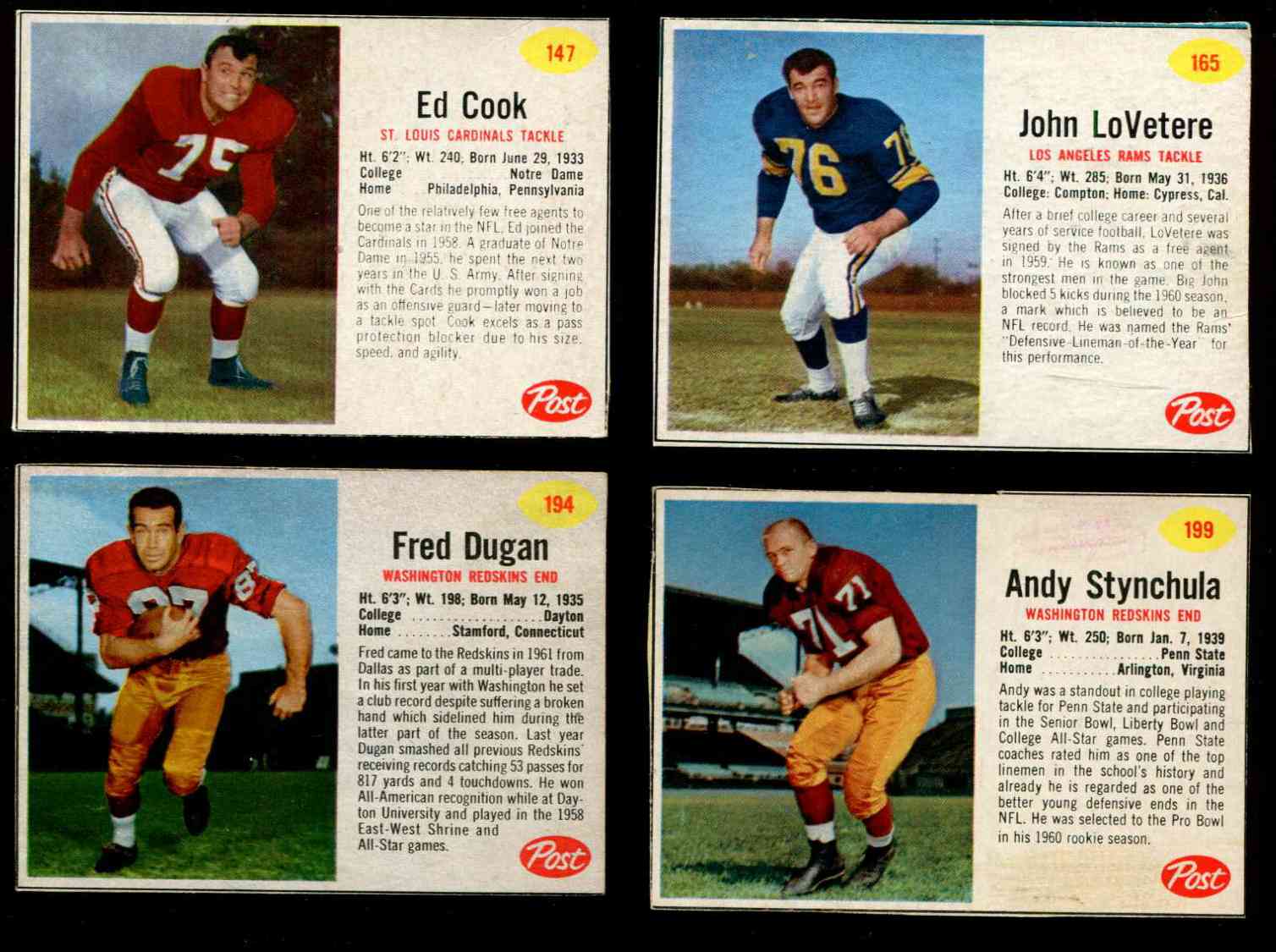 : Football NFL 1962 Post Cereal #98 Billy Kilmer Very