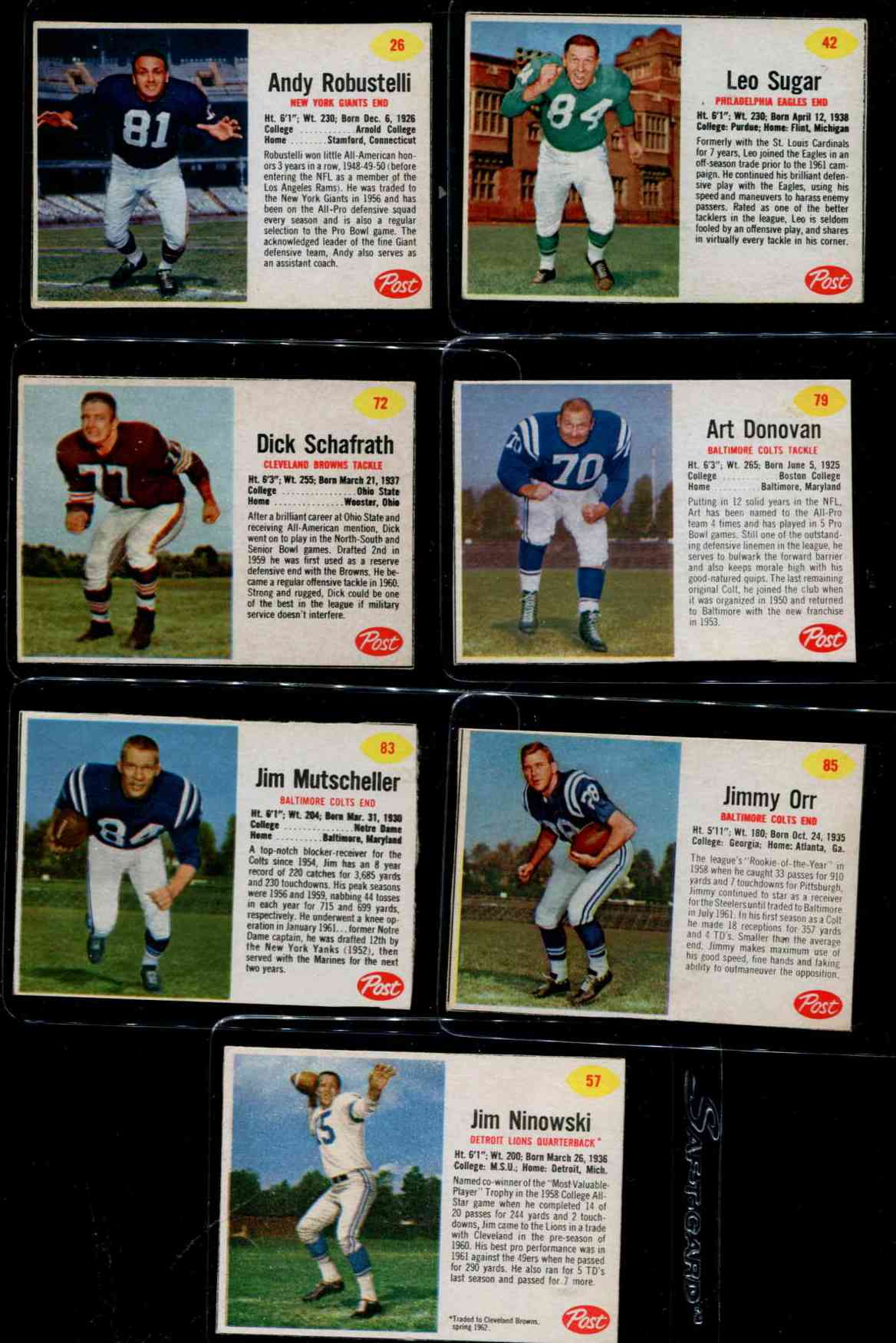 1962 Post Bobby Layne Pittsburgh Steelers #126 Football Card VG Condition