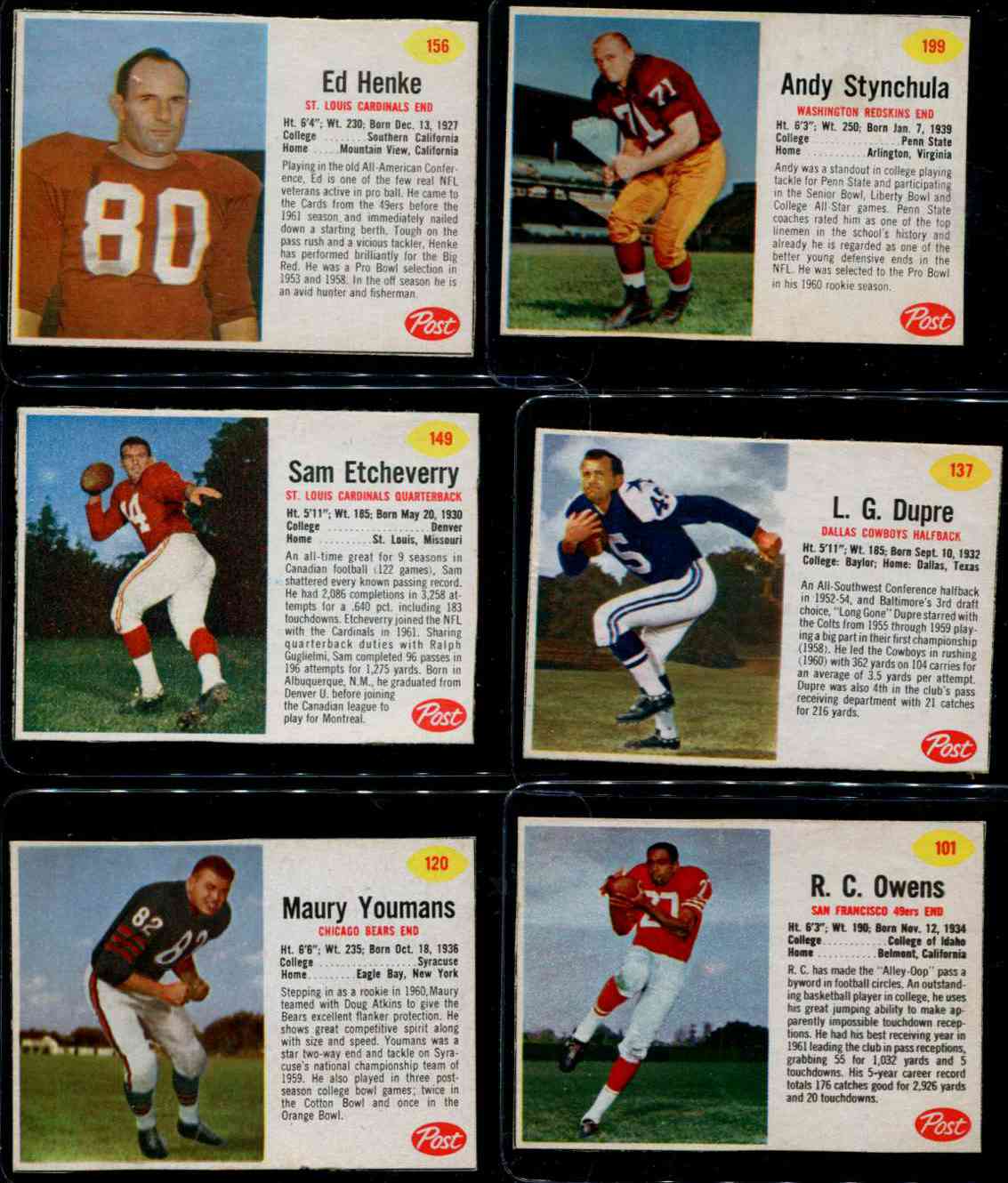 1962 Post Cereal #29 Y.A. Tittle