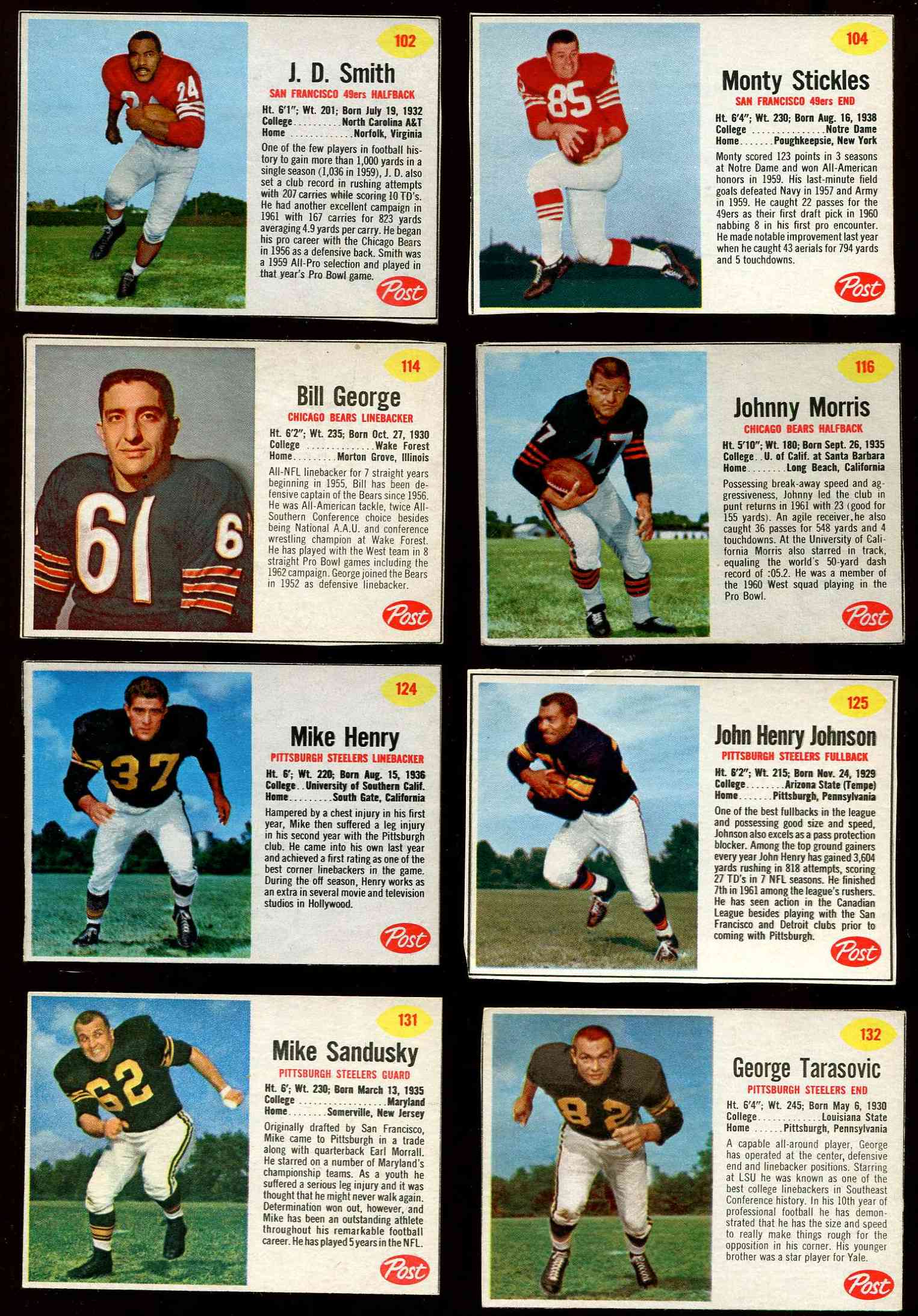 1962 Galen Fiss Post Cereal Football #62 Card Cleveland Browns Vintage