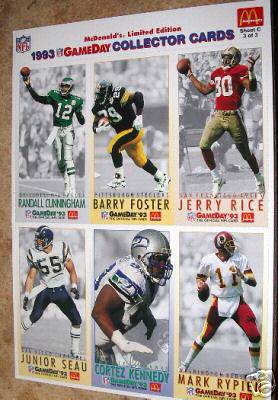 1993 CLEVELAND BROWNS GAME DAY CARDS MCDONALDS 3 SHEETS