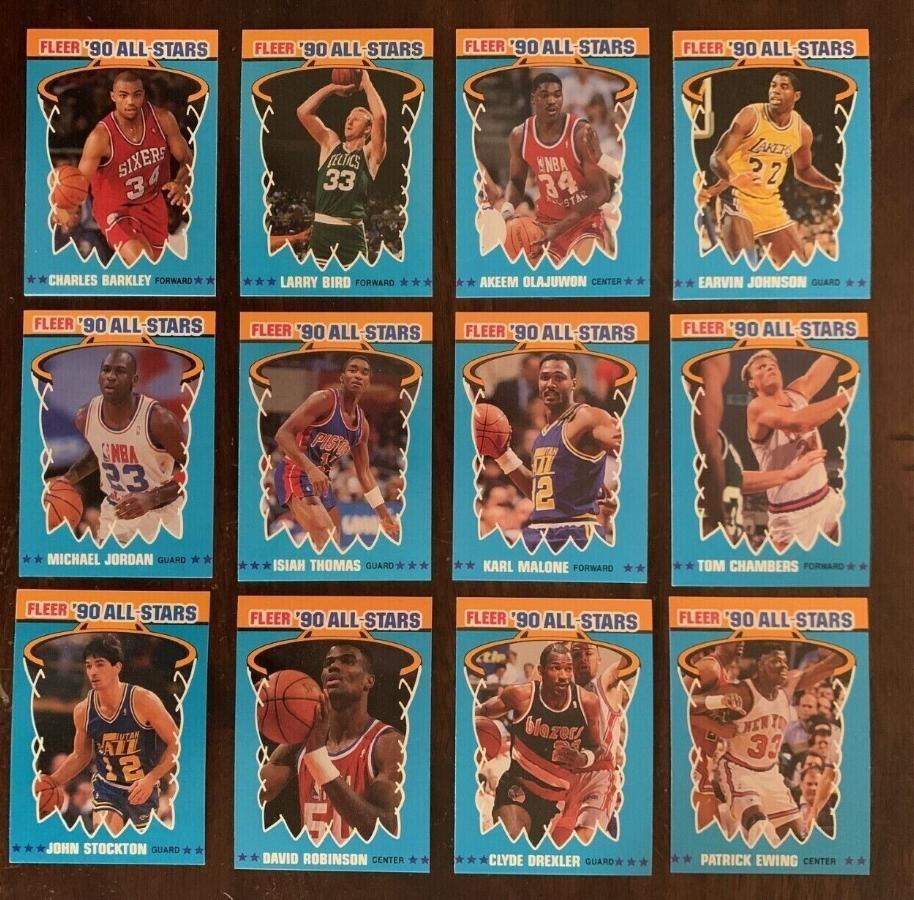 1990-91 Fleer Basketball - ALL-STARS - COMPLETE Sticker Set (12) Baseball cards value