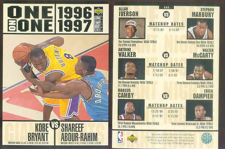 1996-97 Upper Deck ONE-ON-ONE JUMBOS Basketball Basketball Cards