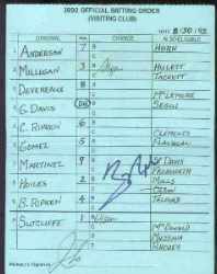 Game-Used Lineup cards