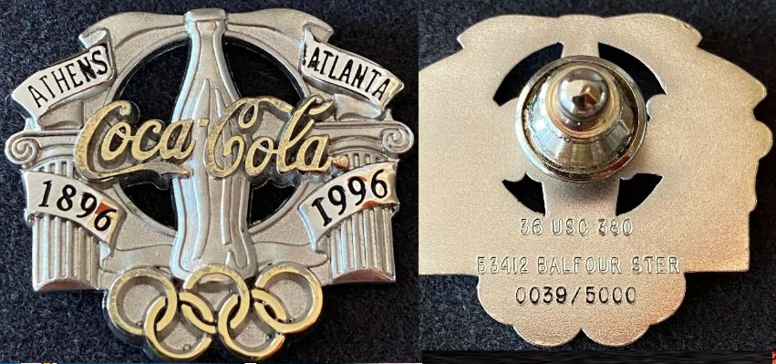  1996 Coca-Cola STERLING SILVER Atlanta Olympics Pin (Balfour) [#/5000] Baseball cards value