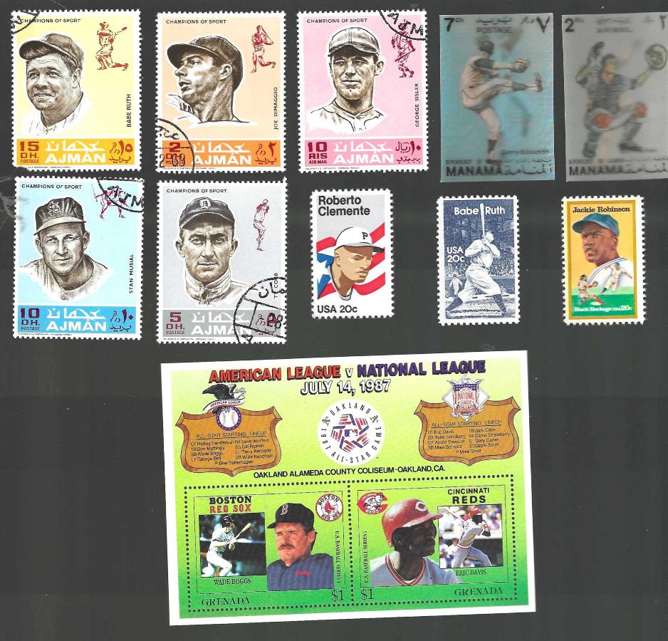 BASEBALL Postage Stamp Collection - Lot of (11) different (1969-1988) Baseball cards value